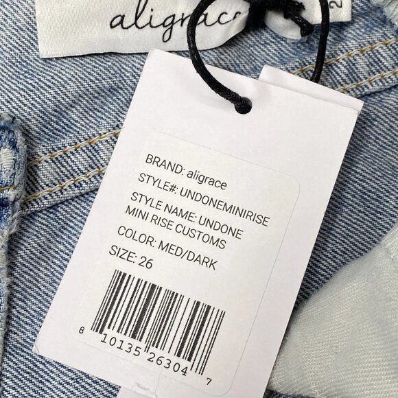 Aligrace Women’s Undone Mini Rise Straight Jeans Size 26 Blue — Fray Waistband - Picture 4 of 8